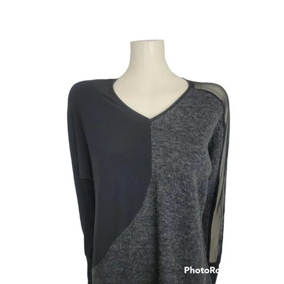 Sympli Tangent Tunic Sweater Mixed Media Lagenlook Hem Mesh Sleeve Knit Top 6-8 - Picture 4 of 12
